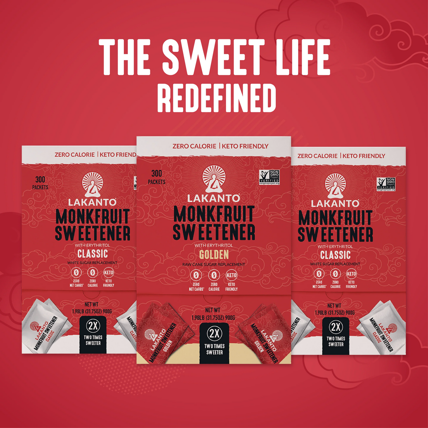 Golden Monkfruit and Erythritol 2:1 Sweetener Packets - Raw Cane Sugar Replacement