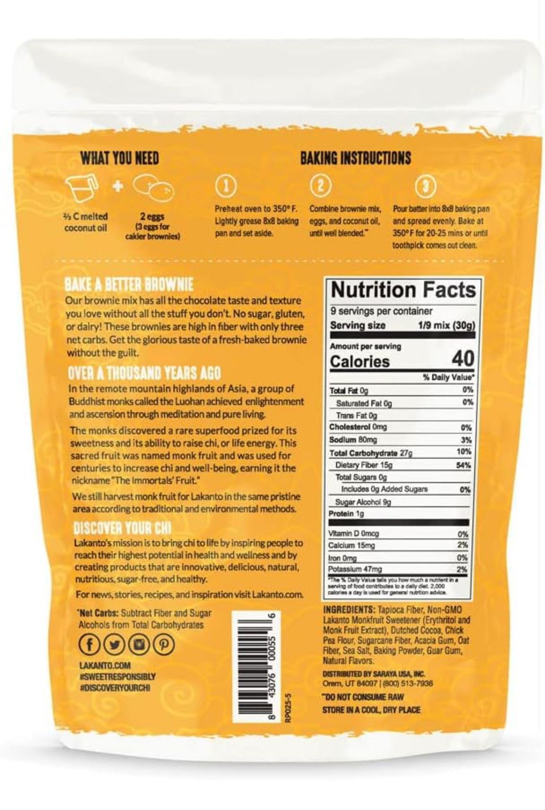 Mezcla para Brownies sin azúcar Lakanto