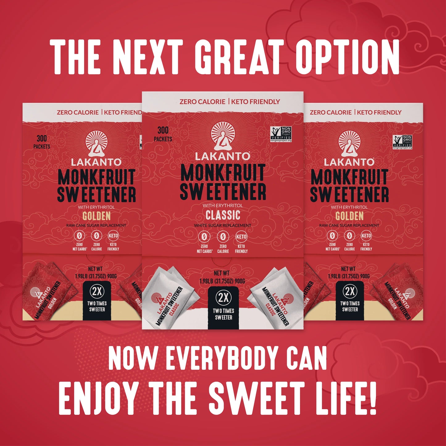 Classic Monkfruit and Erythritol 2:1 Sweetener Packets - White Sugar Replacement