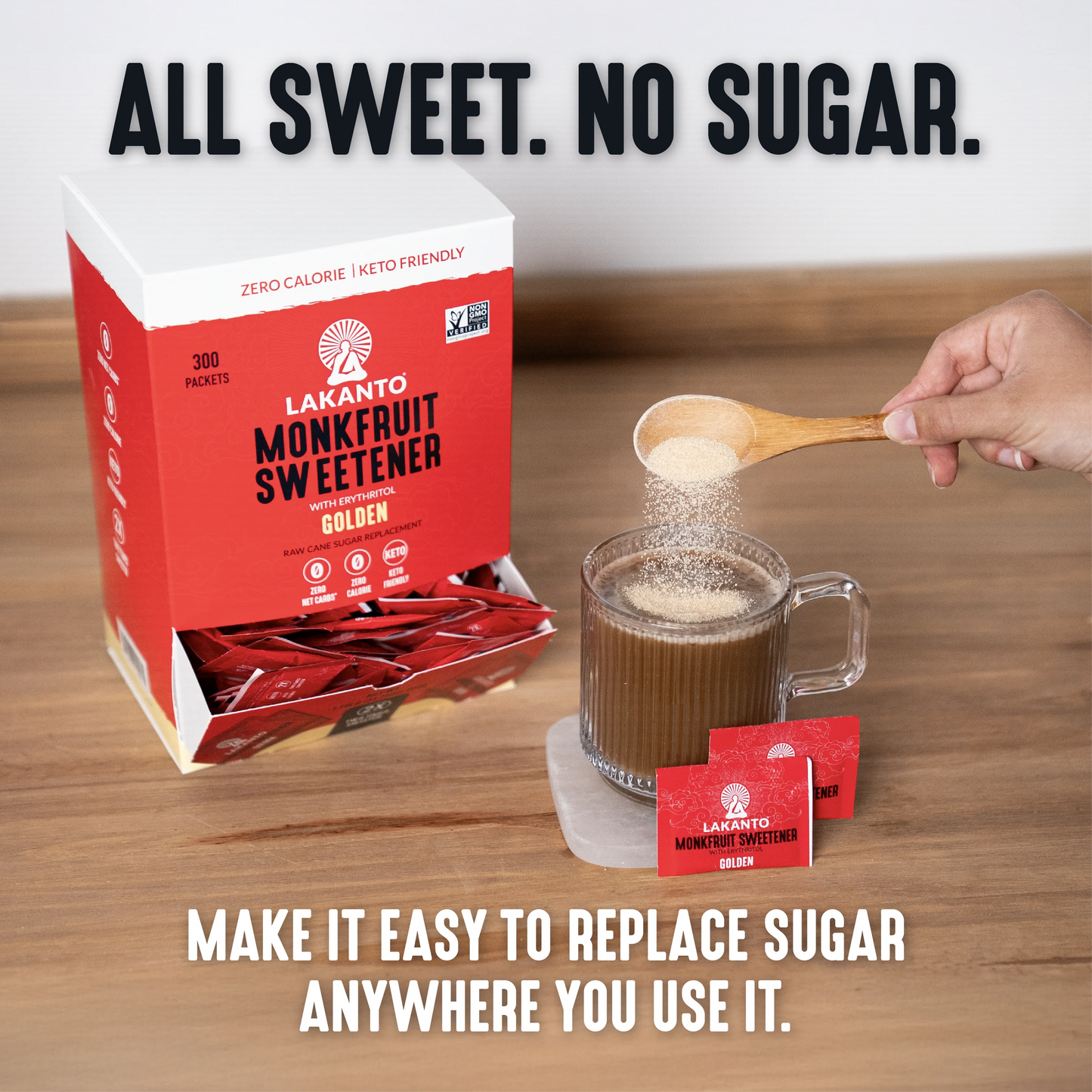 Golden Monkfruit and Erythritol 2:1 Sweetener Packets - Raw Cane Sugar Replacement