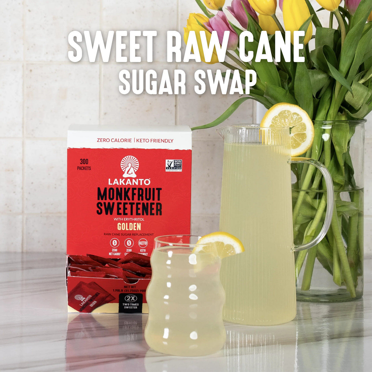 Golden Monkfruit and Erythritol 2:1 Sweetener Packets - Raw Cane Sugar Replacement